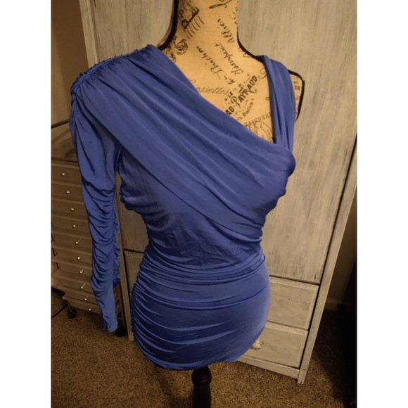 Bebe long sleeve cold shoulder mini Tunic dress Boho Sexy Blue Md Cottage Core - Picture 4 of 10